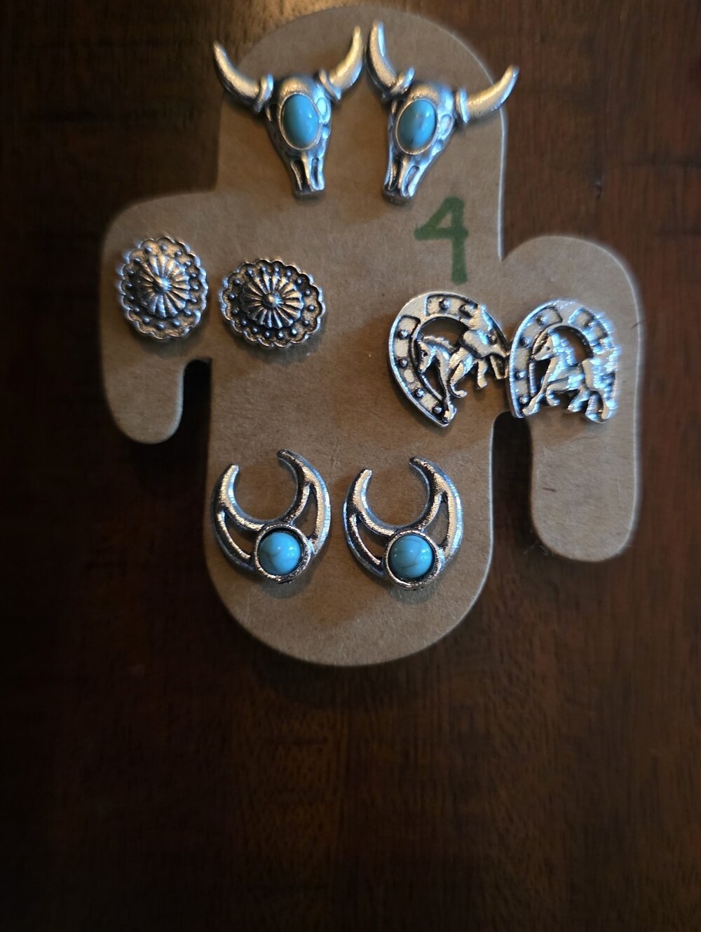 Western Earings 1 Set  Cactus & Cowboy Hat Stud Earring Set - Silver & Turquoise